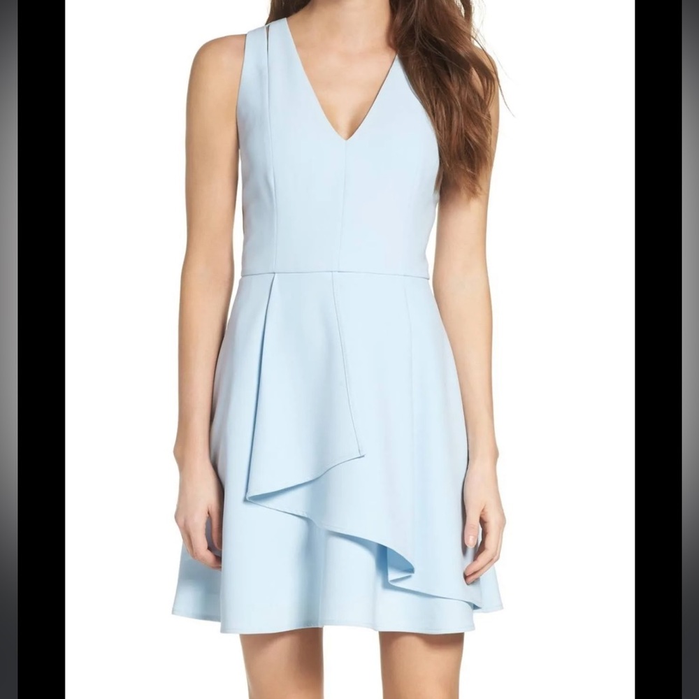 Adeline Rae Asymmetrical Crepe Fit & Flare Dress
